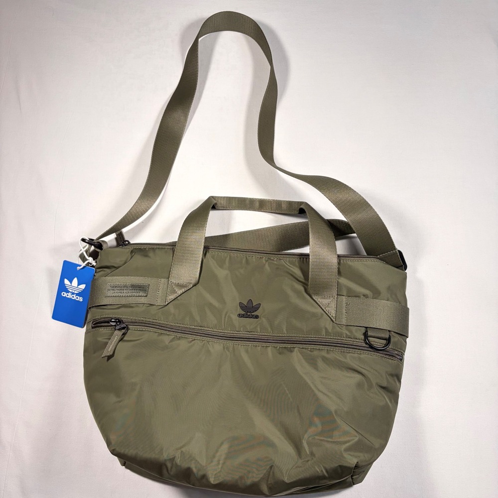 Adidas Originals Puffer Nylon Tote Bag Olive Green Crossbody Messenger Gym bag - Picture 2 of 9